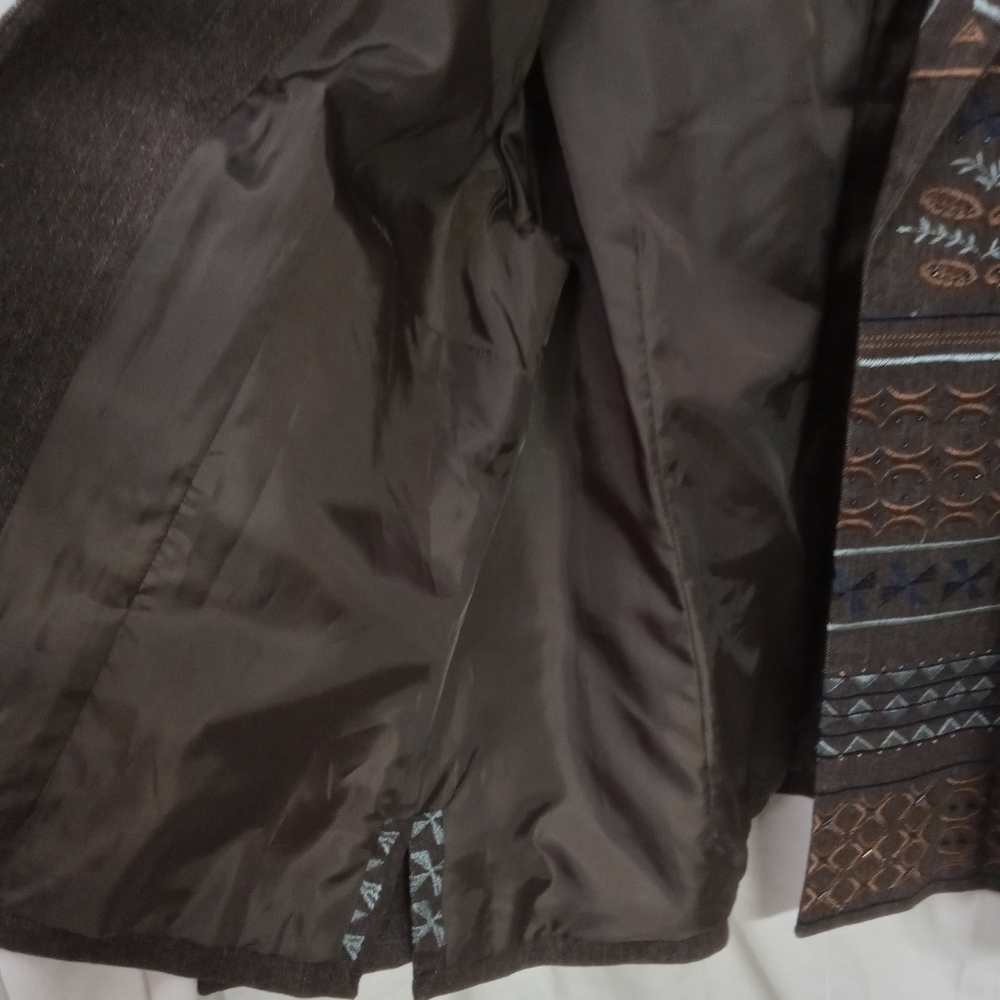 COLDWATER CREEK Blazer Brown Denim Blue Embroidery, Gems, Beaded Size 16/42 - Picture 6 of 14